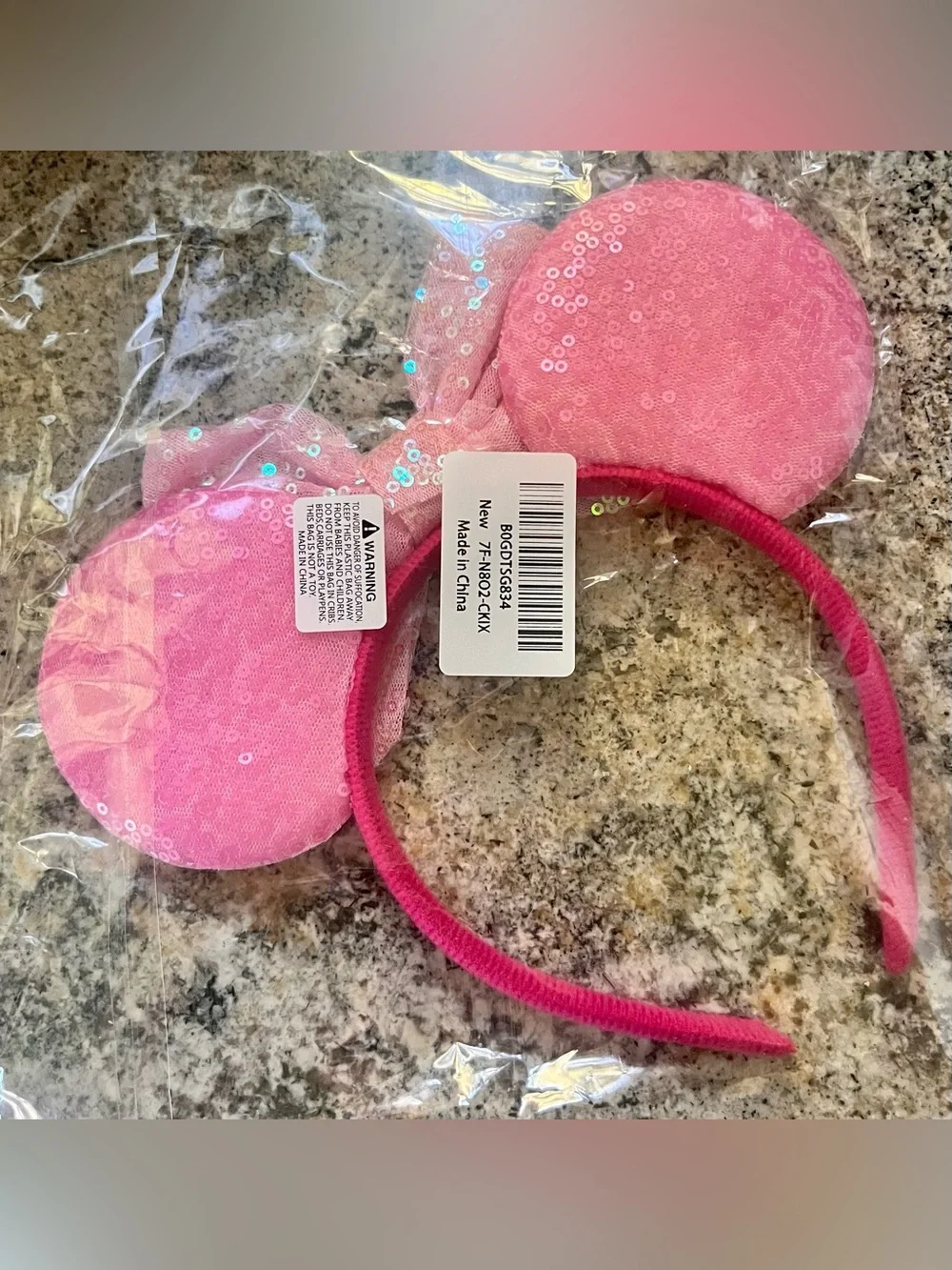 Pink Sequin Kids “Mickey Mouse” Ear Headband with 'Best Day Ever' Banner